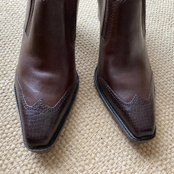 Artivo Leather Croc Brown Slip on Boot Shoe Western Cowboy Style  9.5M - Picture 2 of 11